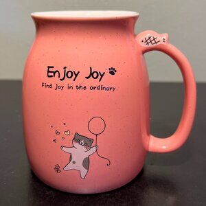 ENJOY JOY Find Joy in the Ordinary ~ Pink Ceramic Cat and  Fish Mug